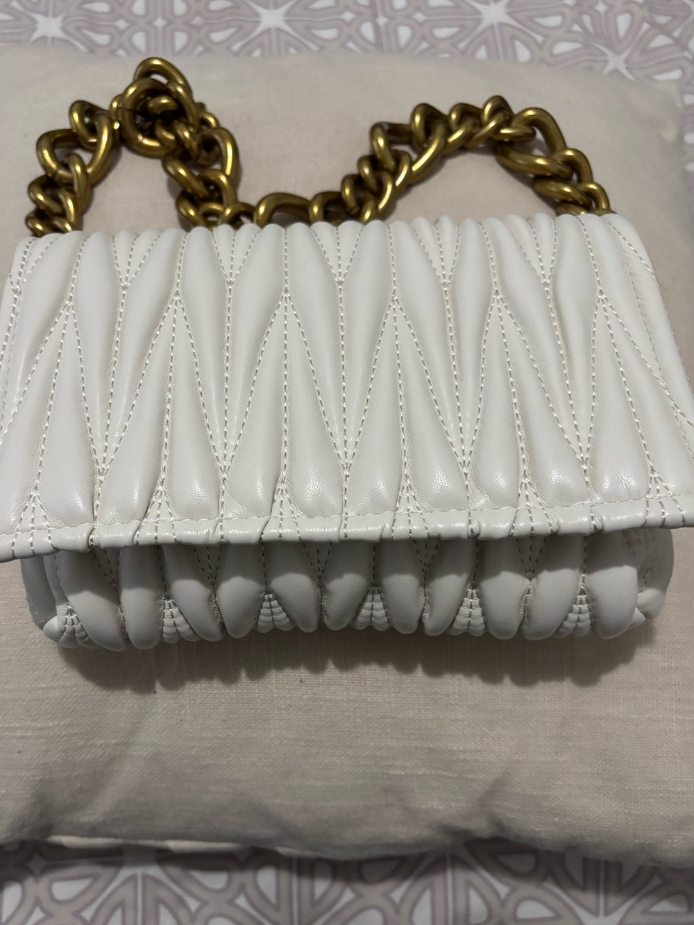 Montana West White Quilted Shoulder Bag with Gold Chain